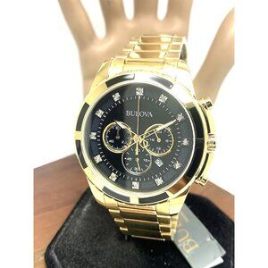 Bulova Men's Watch 97D121 Chronograph Gold Tone Stainless Steel Diamond Dial